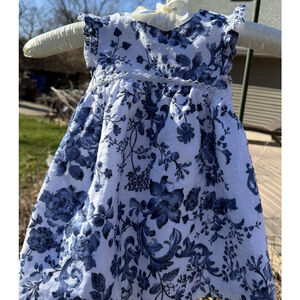 Mia & Mimi Girls 12M Blue And White Floral Dress Easter Party Spring Summer EUC